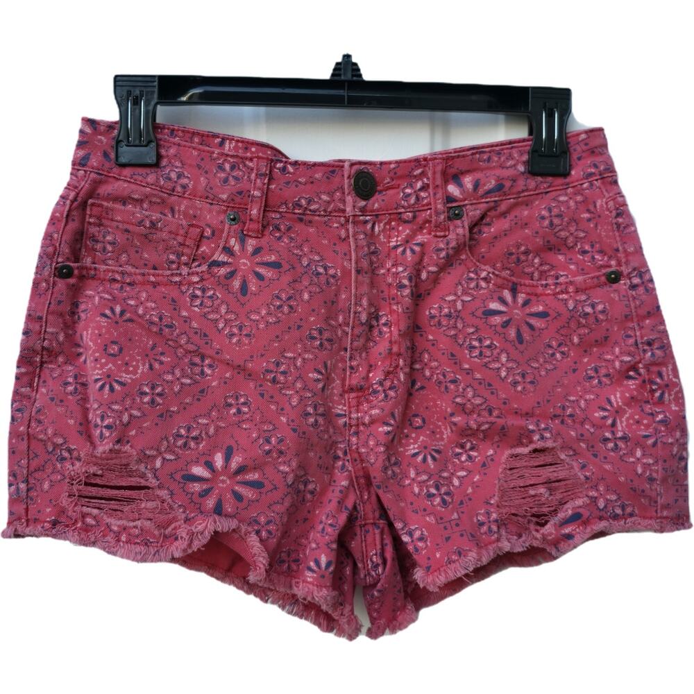 Tokyo Darling Jean Shorts Distressed Shorty Women's Size 4 Red Cutoff Paisley